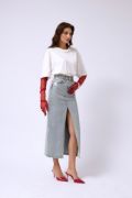 Varak Baskılı Yırtmaçlı Maxi Denim Etek resmi
